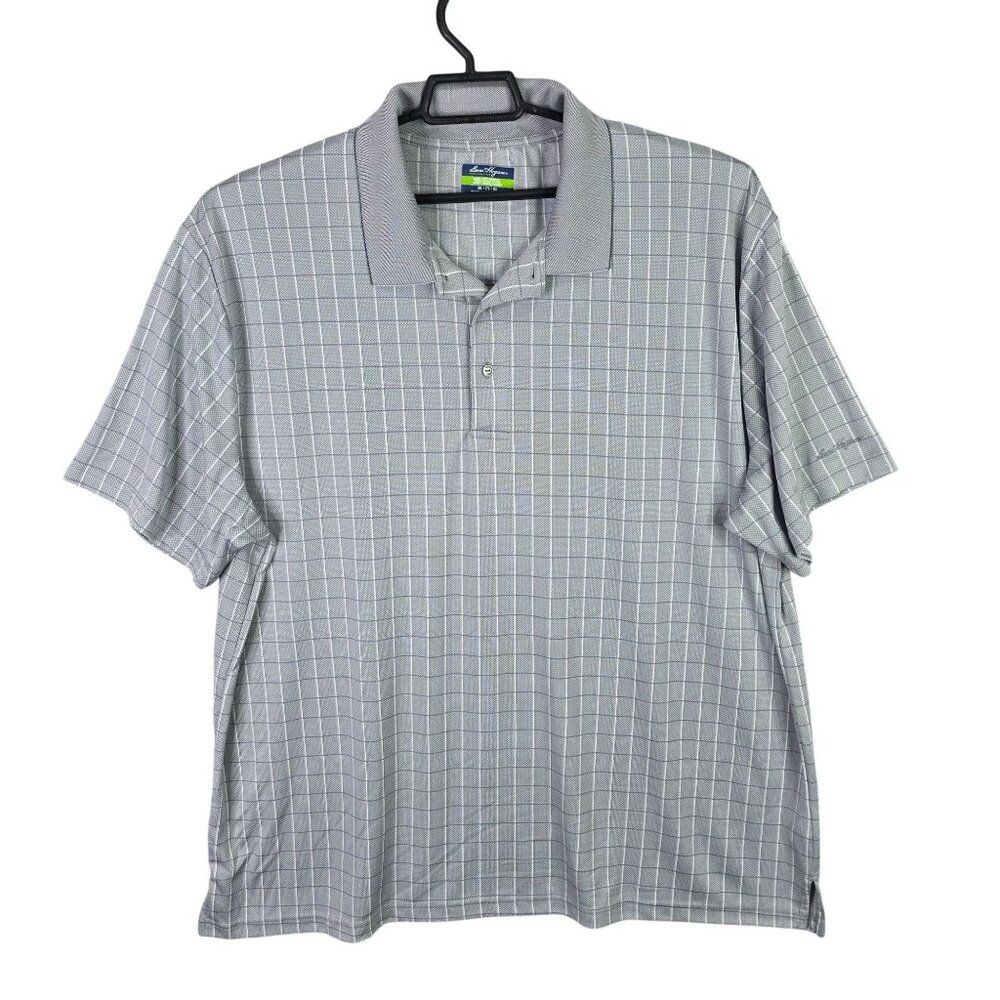 Mens Ben Hogan Performance Gray Check Polo Shirt Short Sleeve Polyester Size 3XL